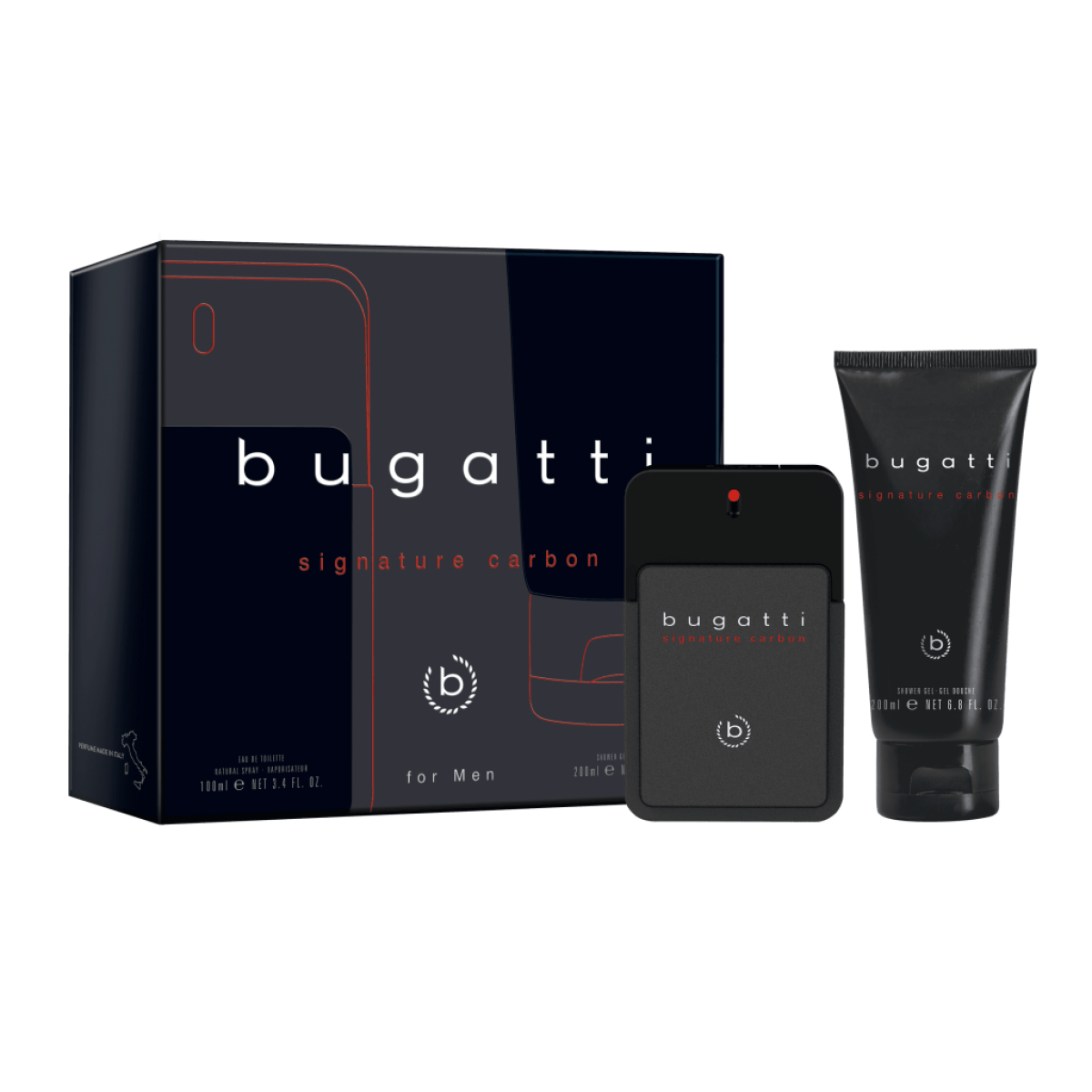 Bugatti Signature Carbon Gift Set for Men: EDT 100ml & Shower Gel 200ml