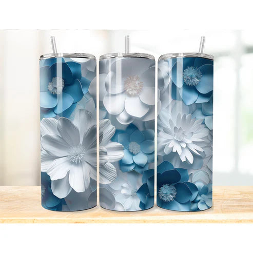 (A) 3D Blue Flowers tumbler