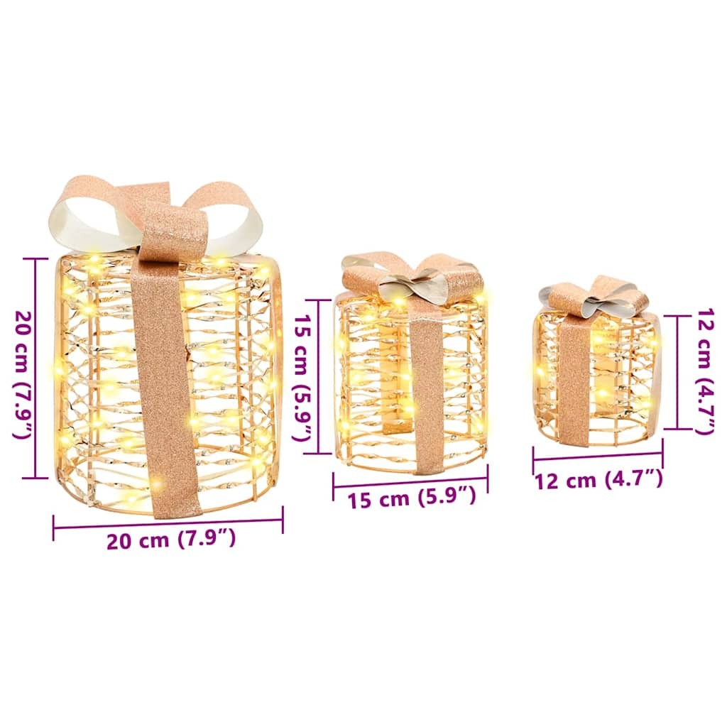Gift Box Decoration 3 pcs Warm white 20 x 20 x 20 cm PET
