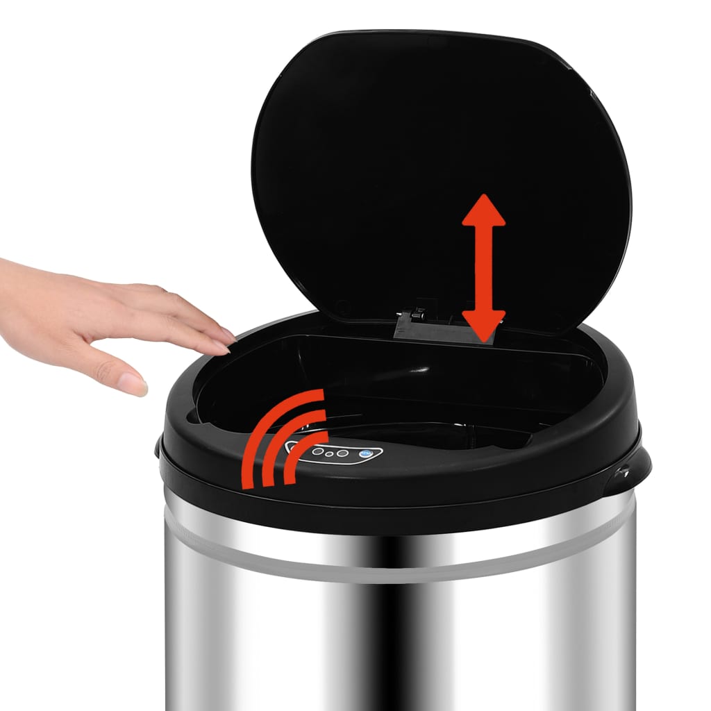 vidaXL Automatic Sensor Dustbin 30 L Stainless Steel
