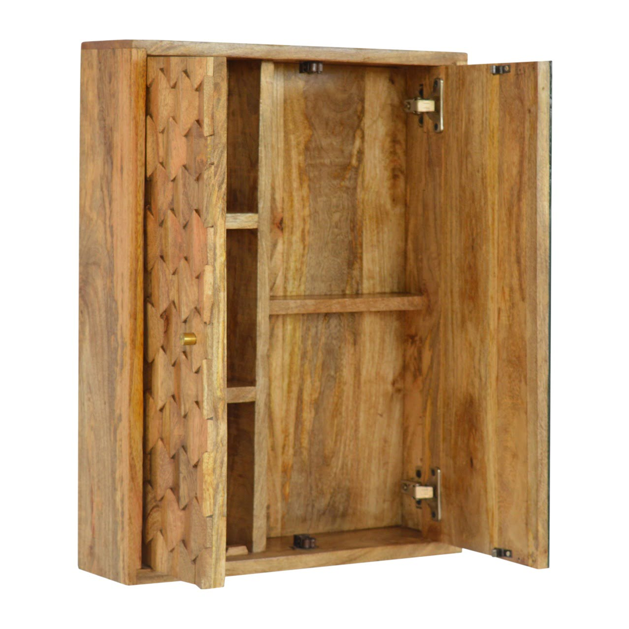 Artisan Furniture Solid Wood Pineapple Carved Mirror Cabinet, 2 Doors, Brown