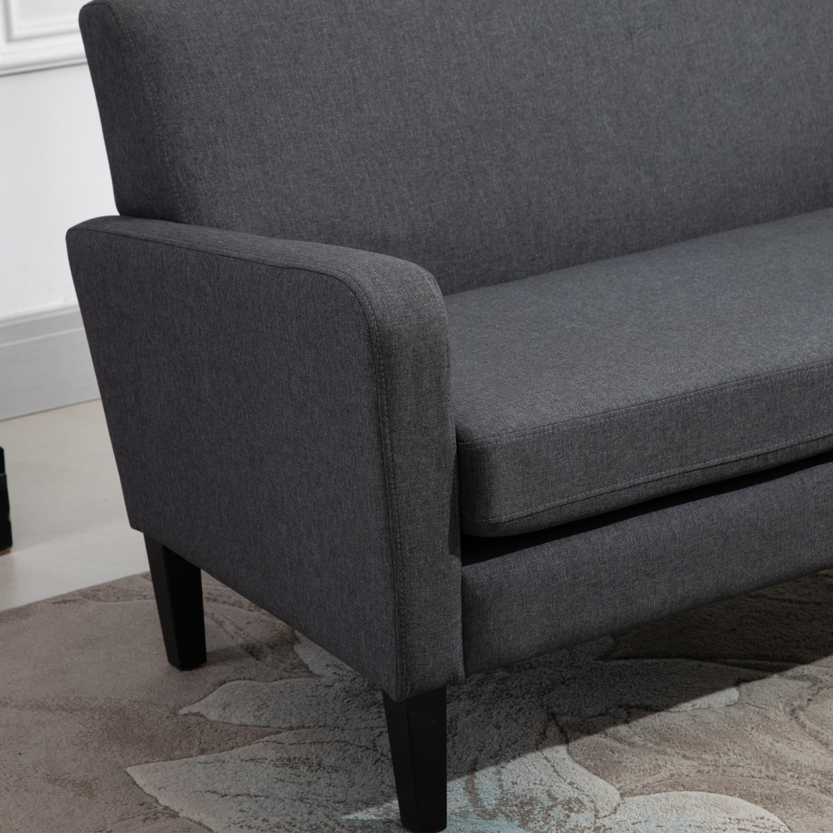 Linen Modern-Curved 2-Seat Sofa Loveseat w/ Thick Cushion Wood Legs Grey