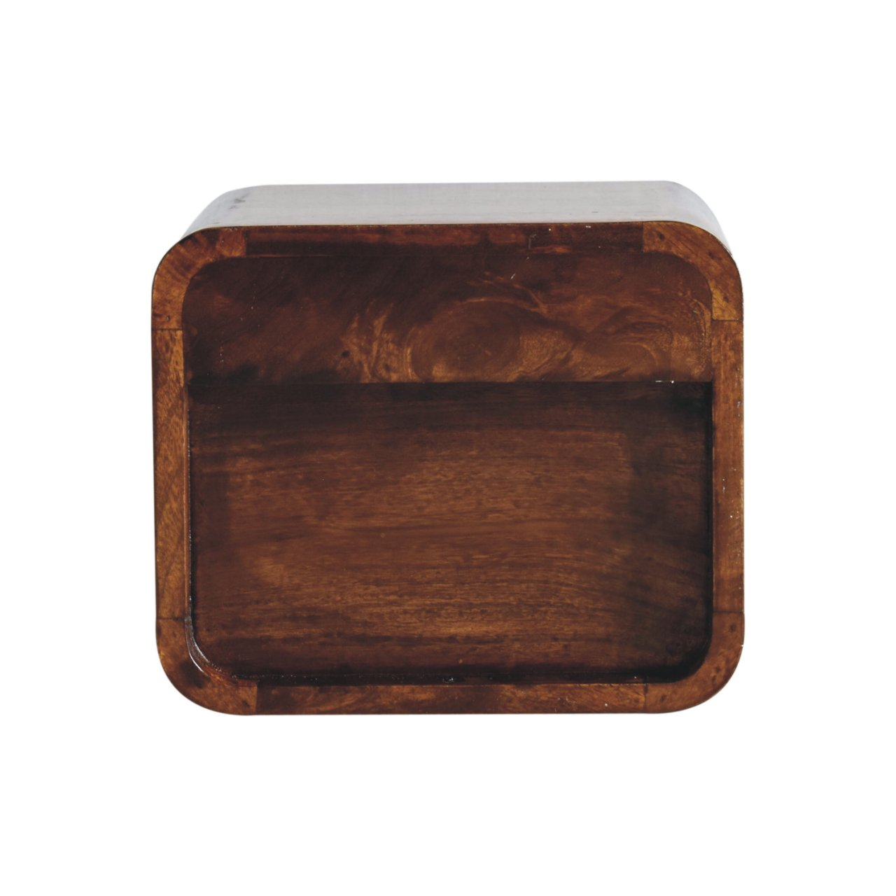 Artisan Furniture Solid Wood Extra Mini Wall Mounted Curved Chestnut Bedside with Open Slot, 1 Drawer, Dark Brown Color