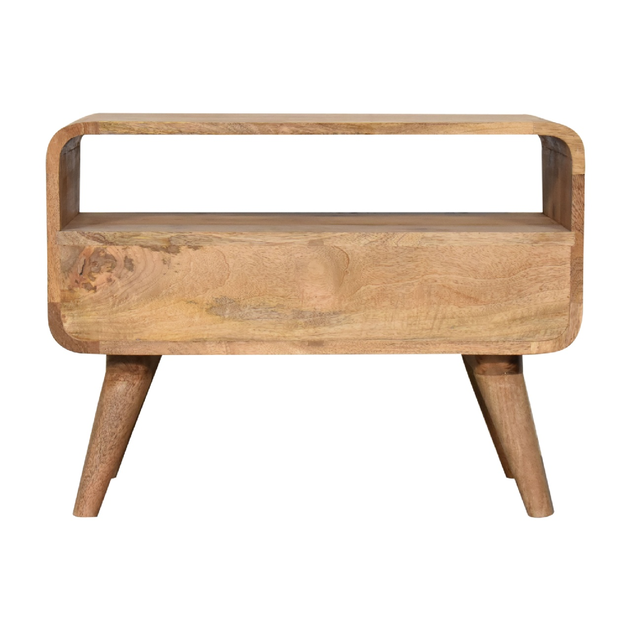 Artisan Furniture Solid Wood Mini Curved Oak-ish Media Unit, 2 Drawers, Beige