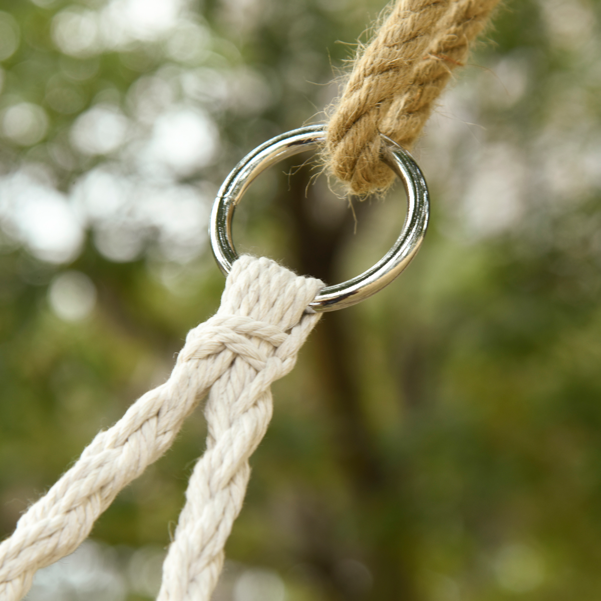 Hanging Hammock Chair Cotton Rope Swing & Metal Frame Large Macrame, Cream White