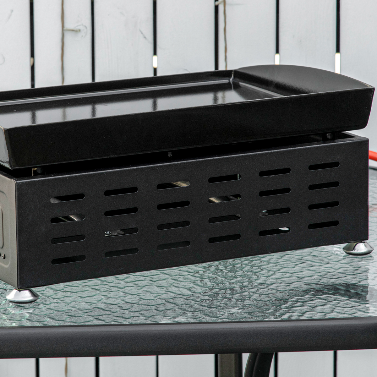 Outsunny Portable Gas Plancha BBQ Grill with 2 Stainless Steel Burner, 6kW