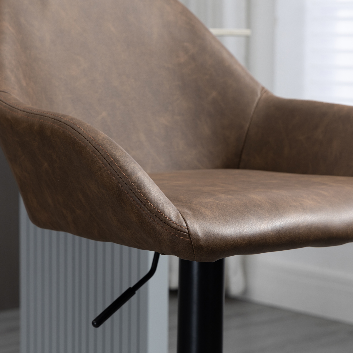 Set of 2, Swivel Barstools Footrest Backrest, PU Leather and Steel Brown