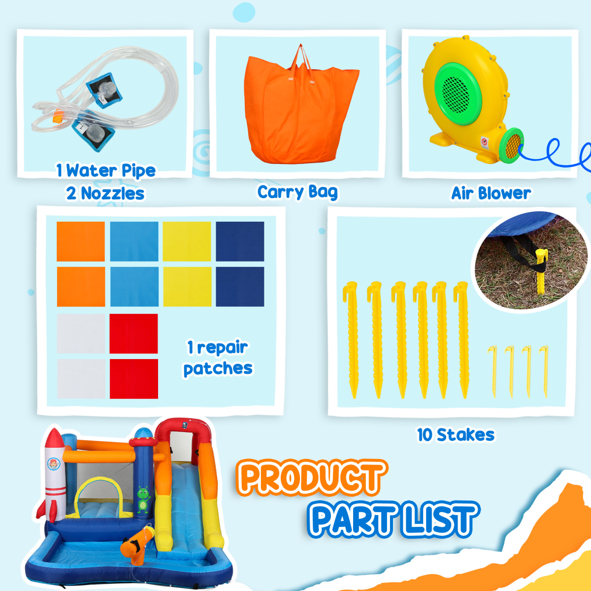 AIYAPLAY 5 in 1 Bouncy Castle for Children with 550W Blower, Water Slide