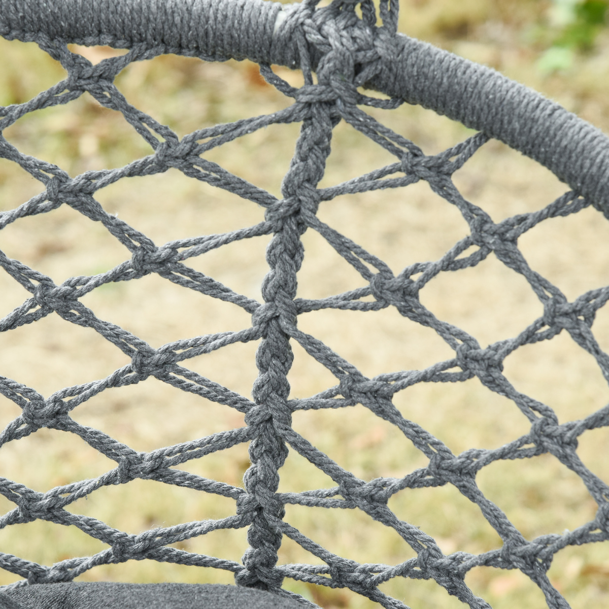 Hanging Hammock Chair Cotton Rope Swing & Metal Frame Large Macrame, Dark Grey