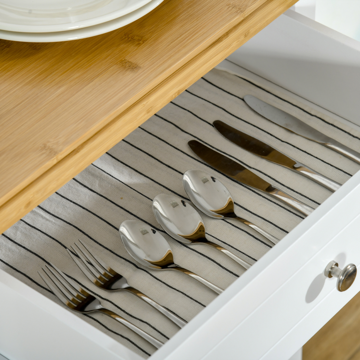 Rolling Kitchen Cart Storage Trolley with Drawer Towel Rail White