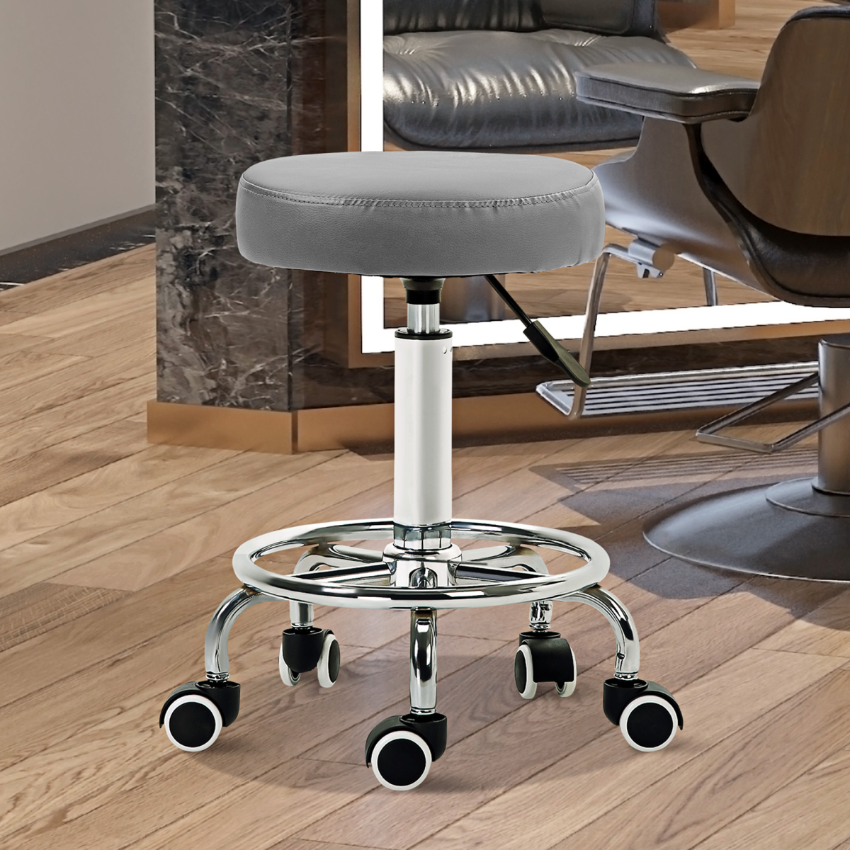 Vinsetto Round PU leather Salon Beautician Stool Adjustable Height, Grey