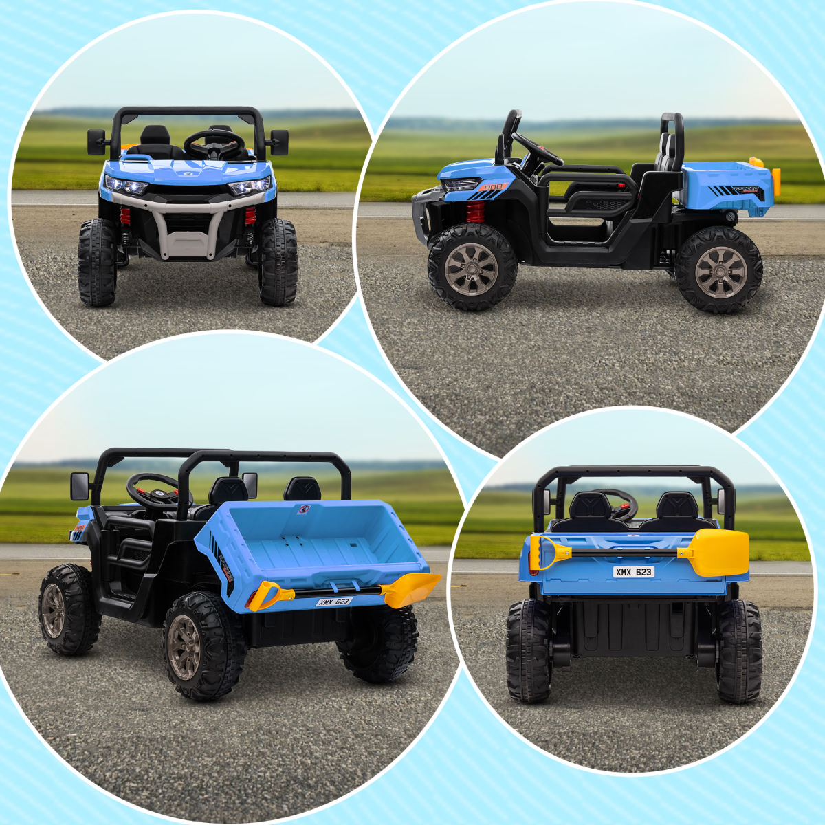 HOMCOM 12V Two-Seater Kids Electric Ride-On Car w/ Electric Bucket - Blue