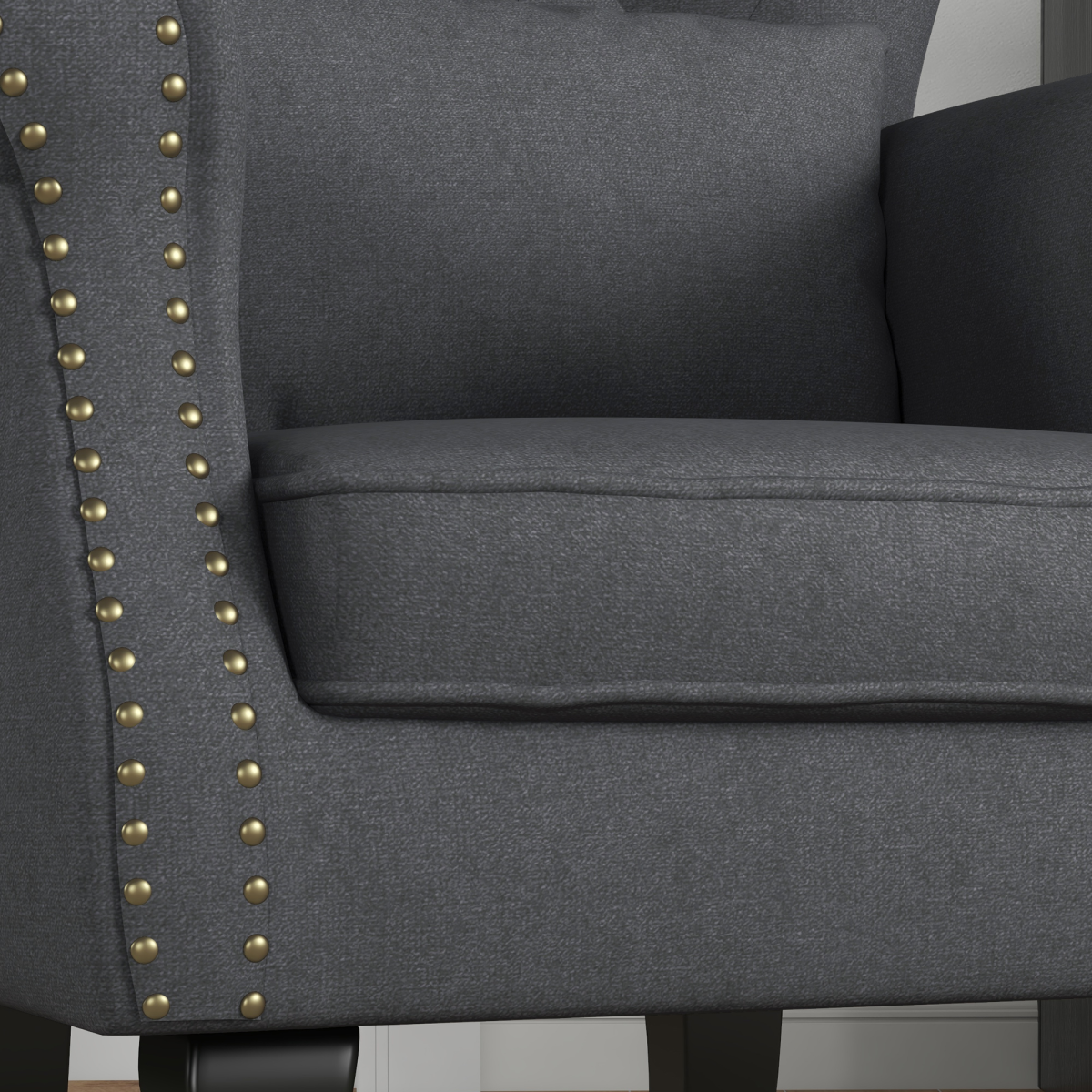 HOMCOM Vintage Armchair Wingback Accent Chair with Naihead Trim Dark Grey