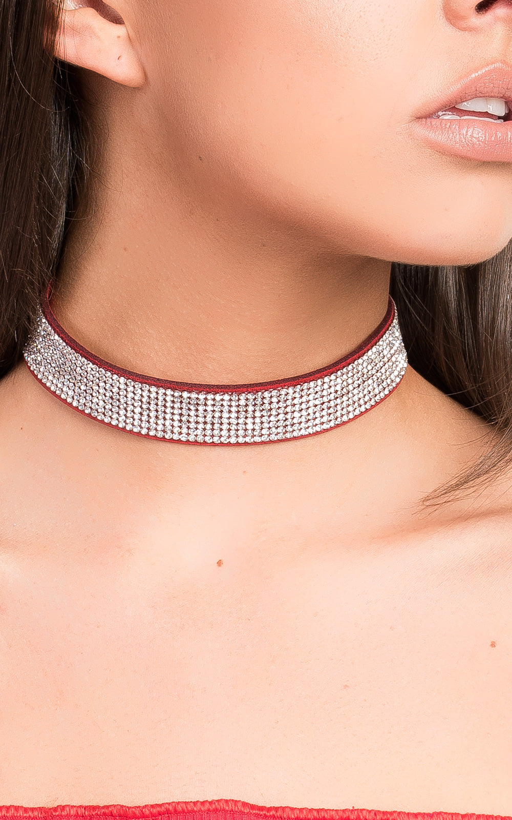 (F) Suede Diamanté Choker