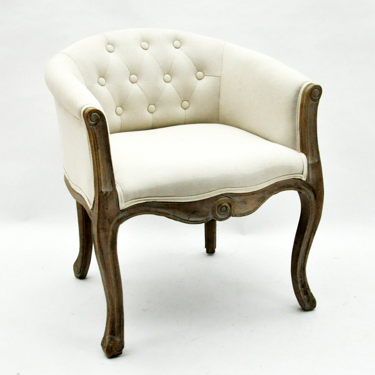 Palm Leaf or Cream Linen Tub Chair – Modern Accent Armchair with Beech Wood Frame, Mid-Century Barrel Design, Comfortable & Stylish Seating for Living Room, Office, or Hallway Décor (Cream)