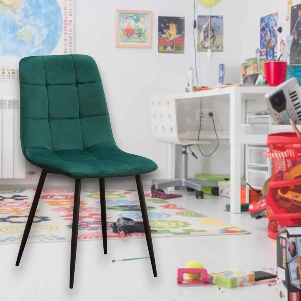 AcaciaHome Modern & Stylish Velvet Cushion Padded Metal Legs Dining Chairs - Ergonomic Design Comfortable Chairs Perfect for Kitchen, Dining, Living Room, and etc. (Green Fabric)