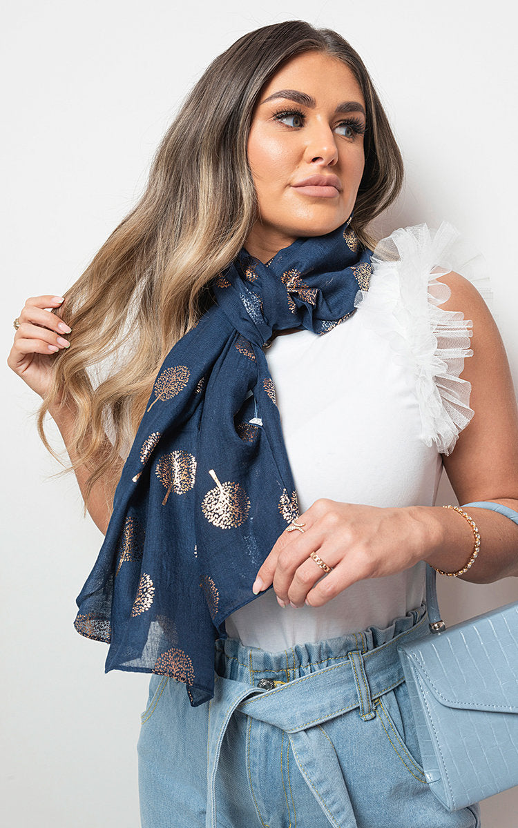 (F) Sparkle Tree Print Wrap Scarf