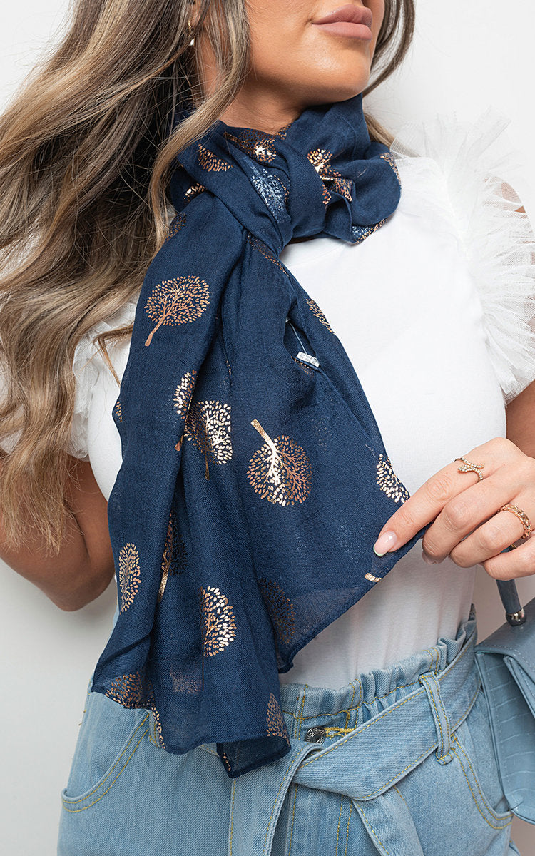 (F) Sparkle Tree Print Wrap Scarf