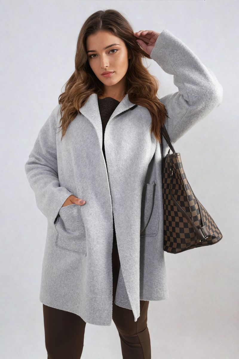 (F) Open Front Folded Sleeve Jacket with Pockets