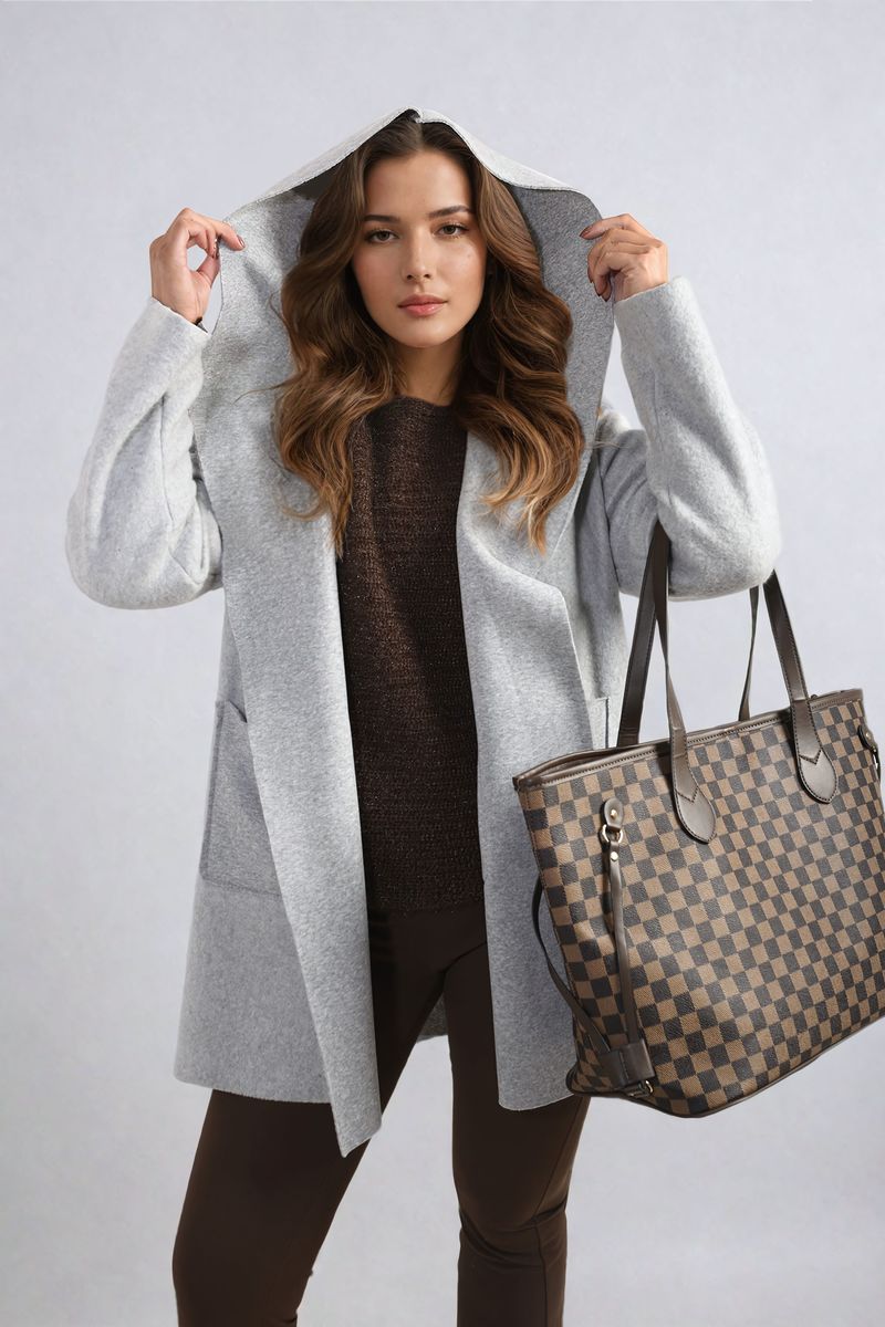 (F) Open Front Folded Sleeve Jacket with Pockets