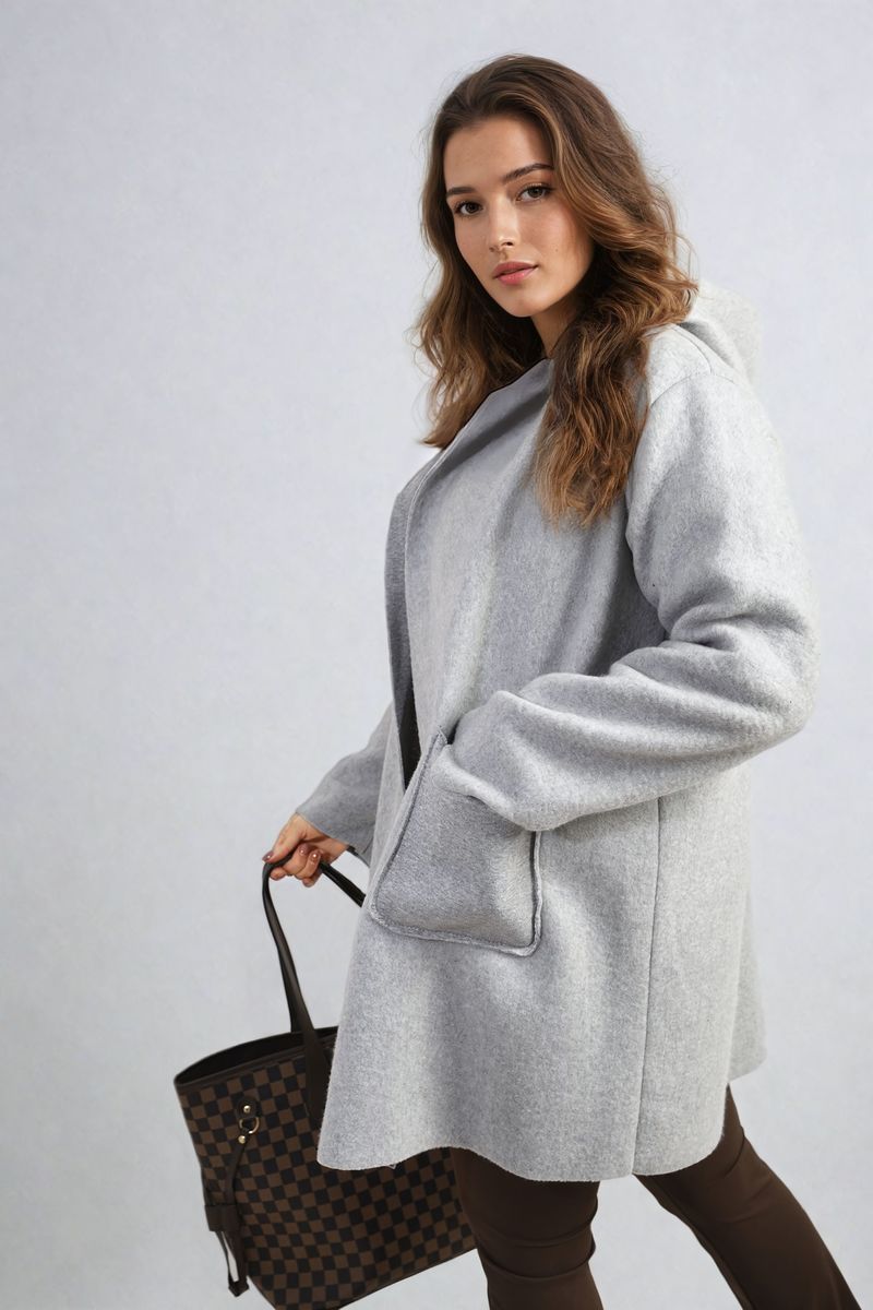 (F) Open Front Folded Sleeve Jacket with Pockets