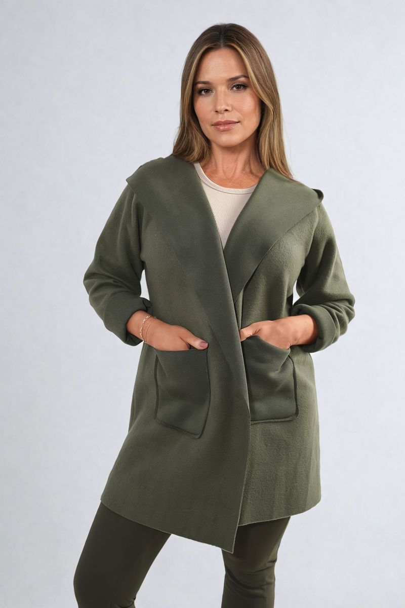(F) Open Front Folded Sleeve Jacket with Pockets
