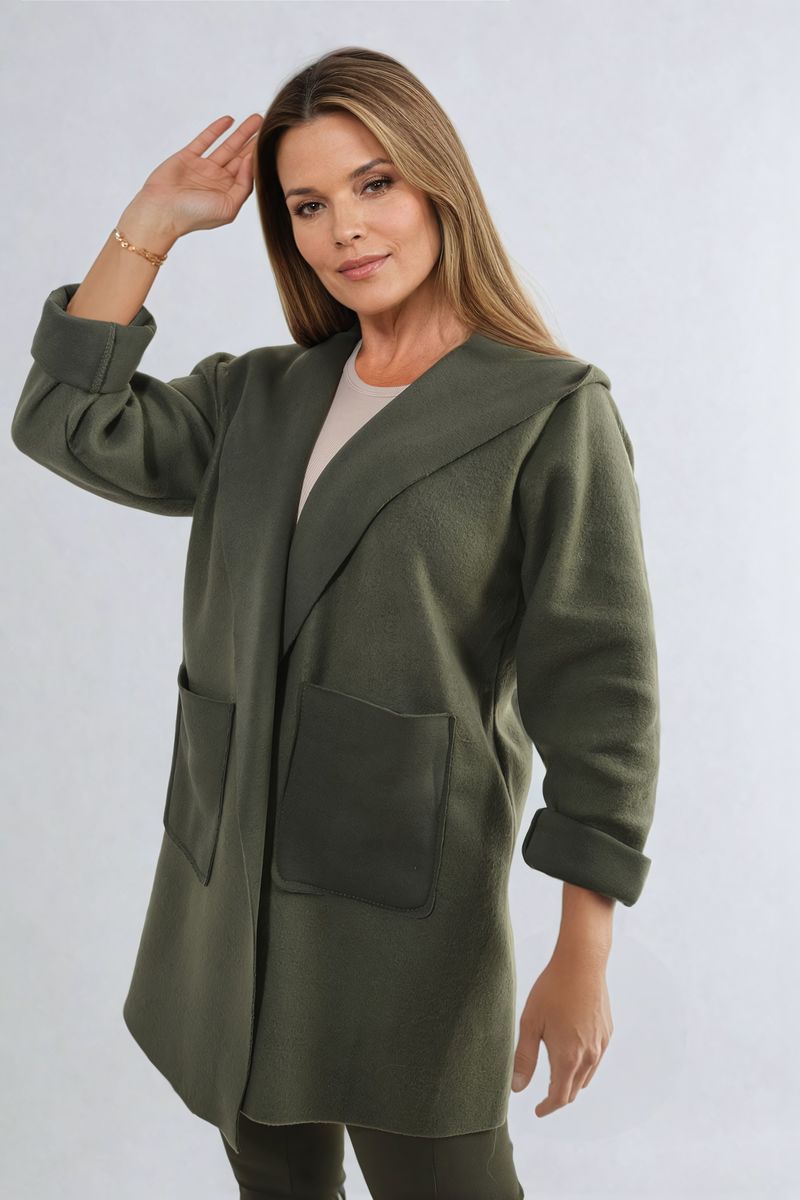 (F) Open Front Folded Sleeve Jacket with Pockets