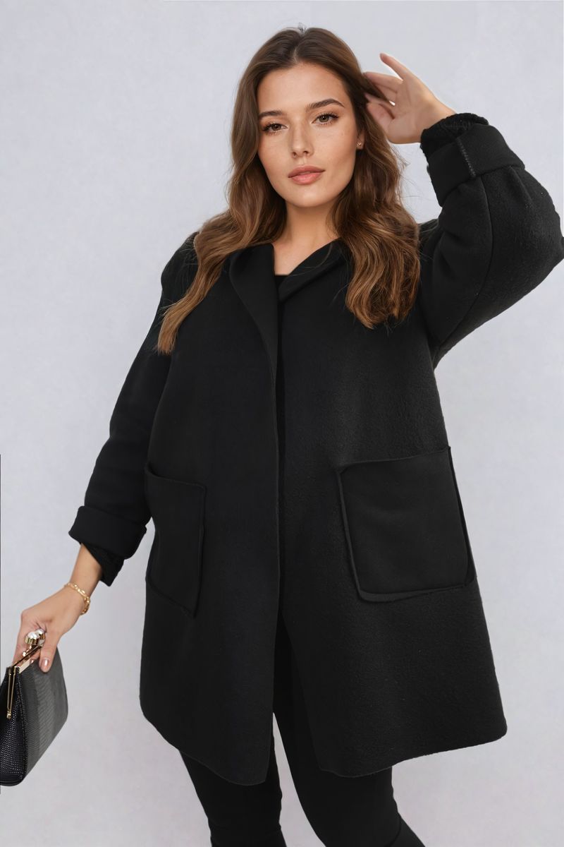 (F) Open Front Folded Sleeve Jacket with Pockets