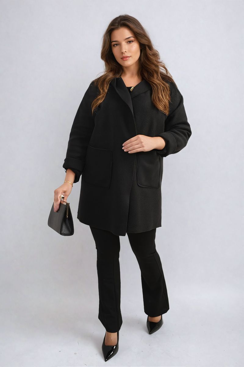(F) Open Front Folded Sleeve Jacket with Pockets