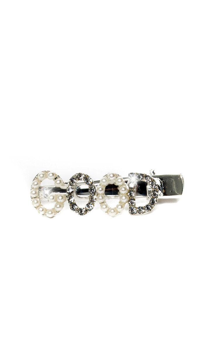 (F) Slogan Diamante and Pearl Hair Clip