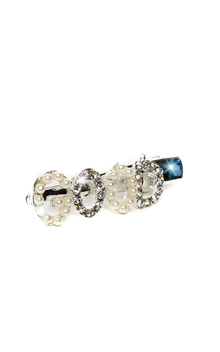 (F) Slogan Diamante and Pearl Hair Clip