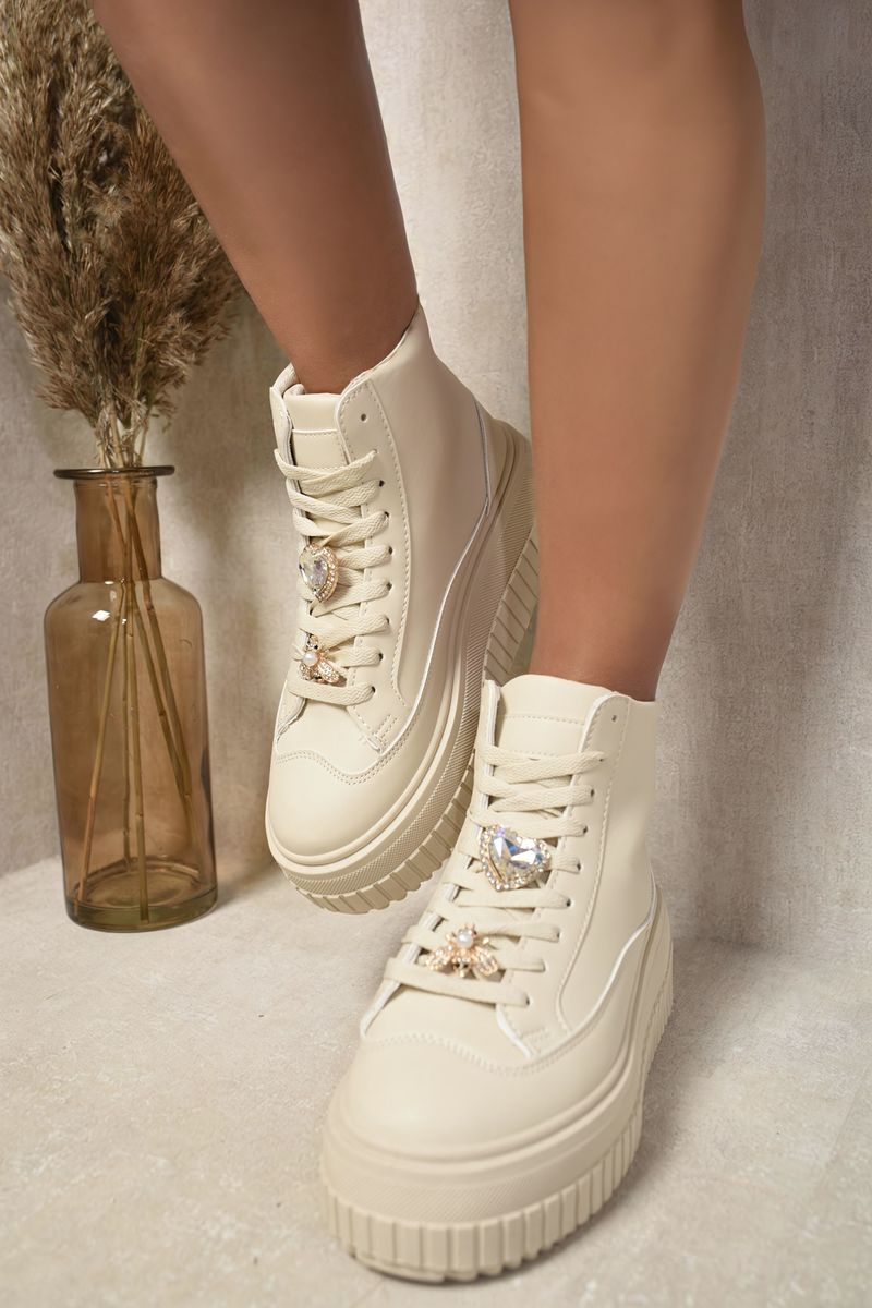 (F) Lace Up High Top Platform Trainers with Decorative Details