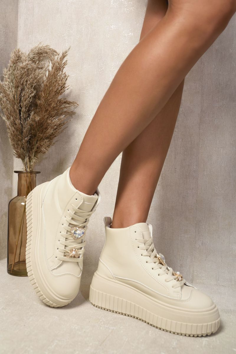 (F) Lace Up High Top Platform Trainers with Decorative Details
