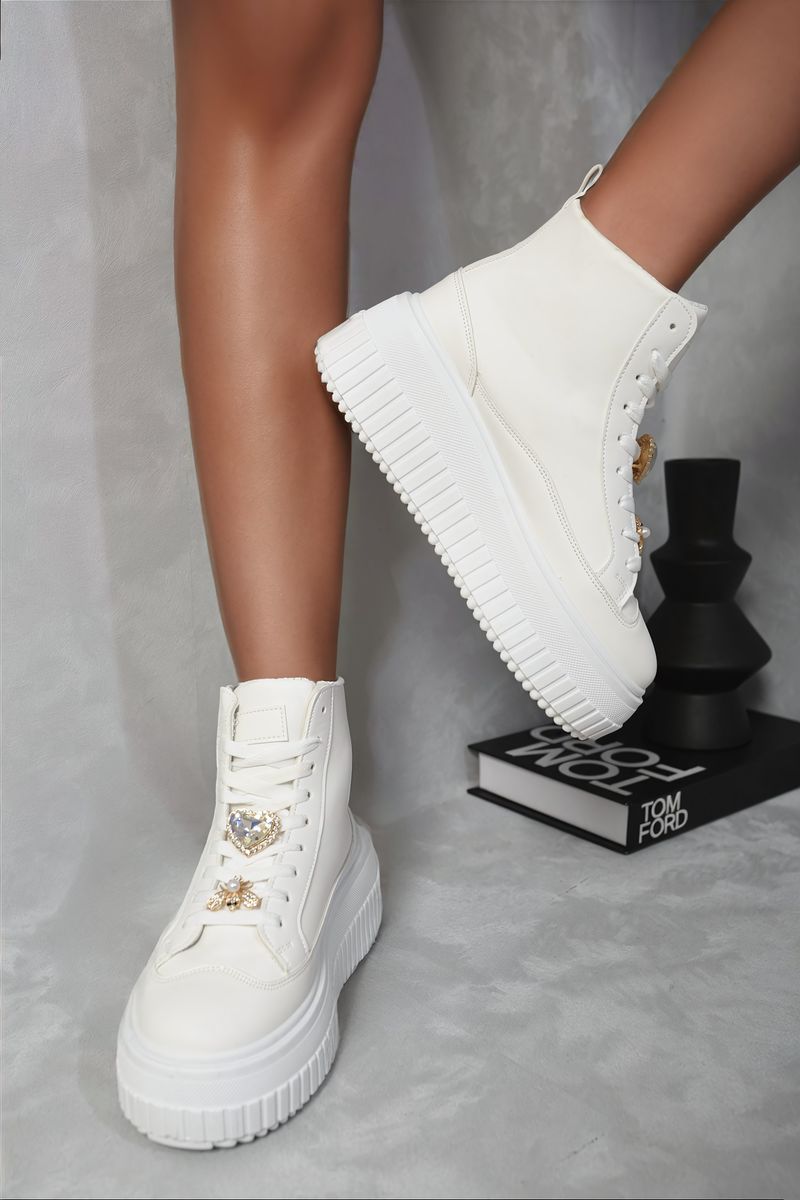 (F) Lace Up High Top Platform Trainers with Decorative Details