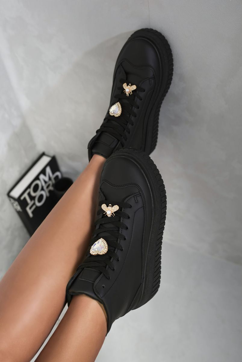 (F) Lace Up High Top Platform Trainers with Decorative Details