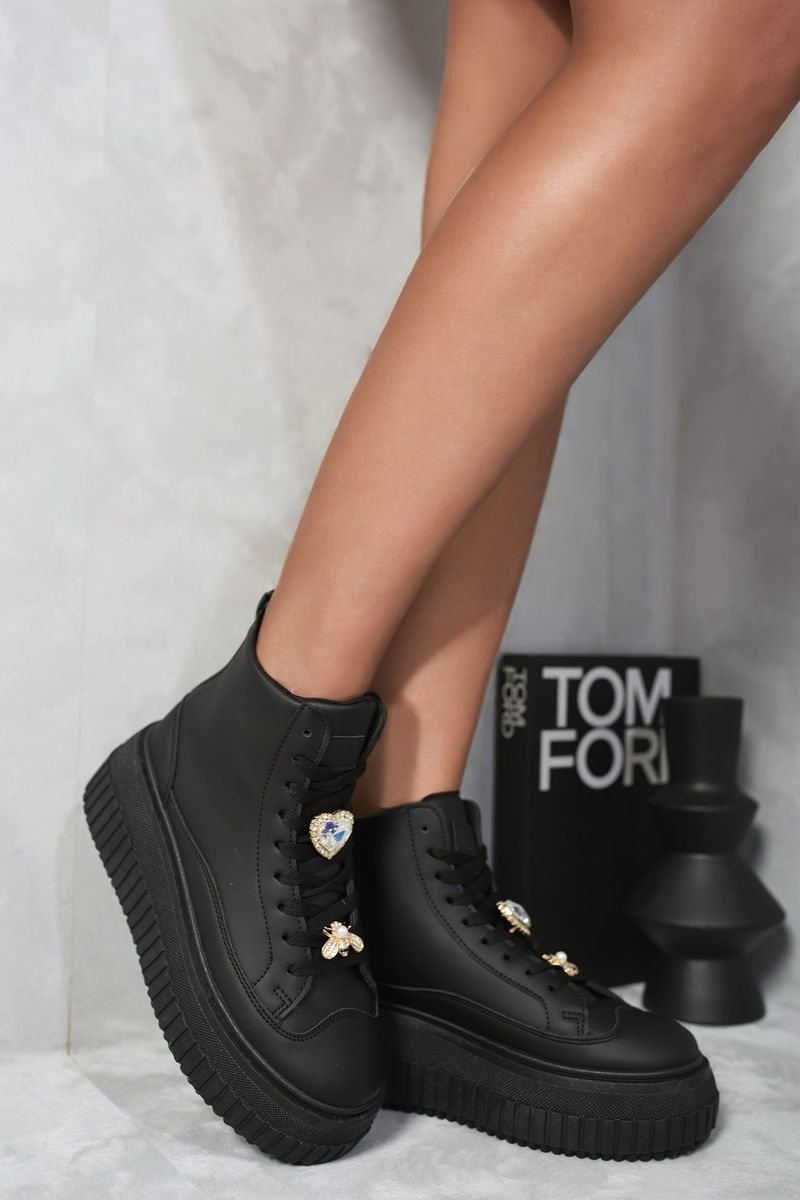 (F) Lace Up High Top Platform Trainers with Decorative Details