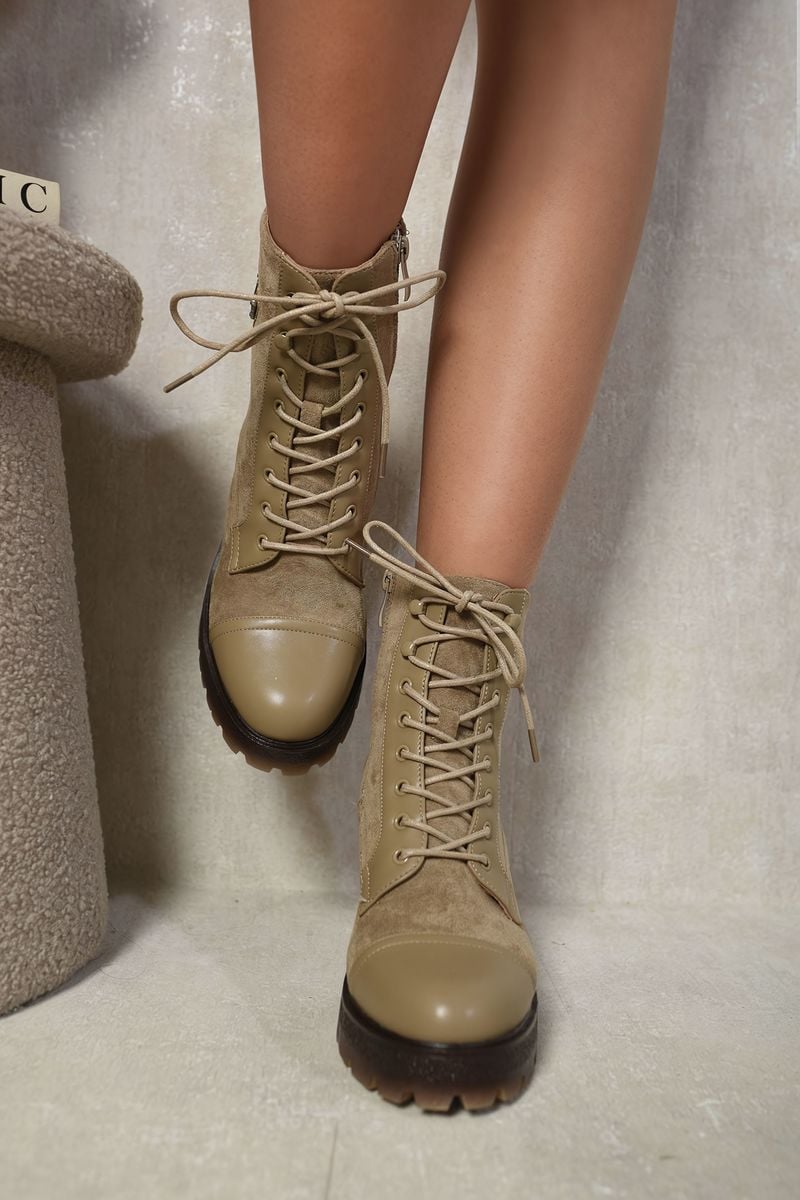(F) Lace Up Combat Heeled Ankle Boots