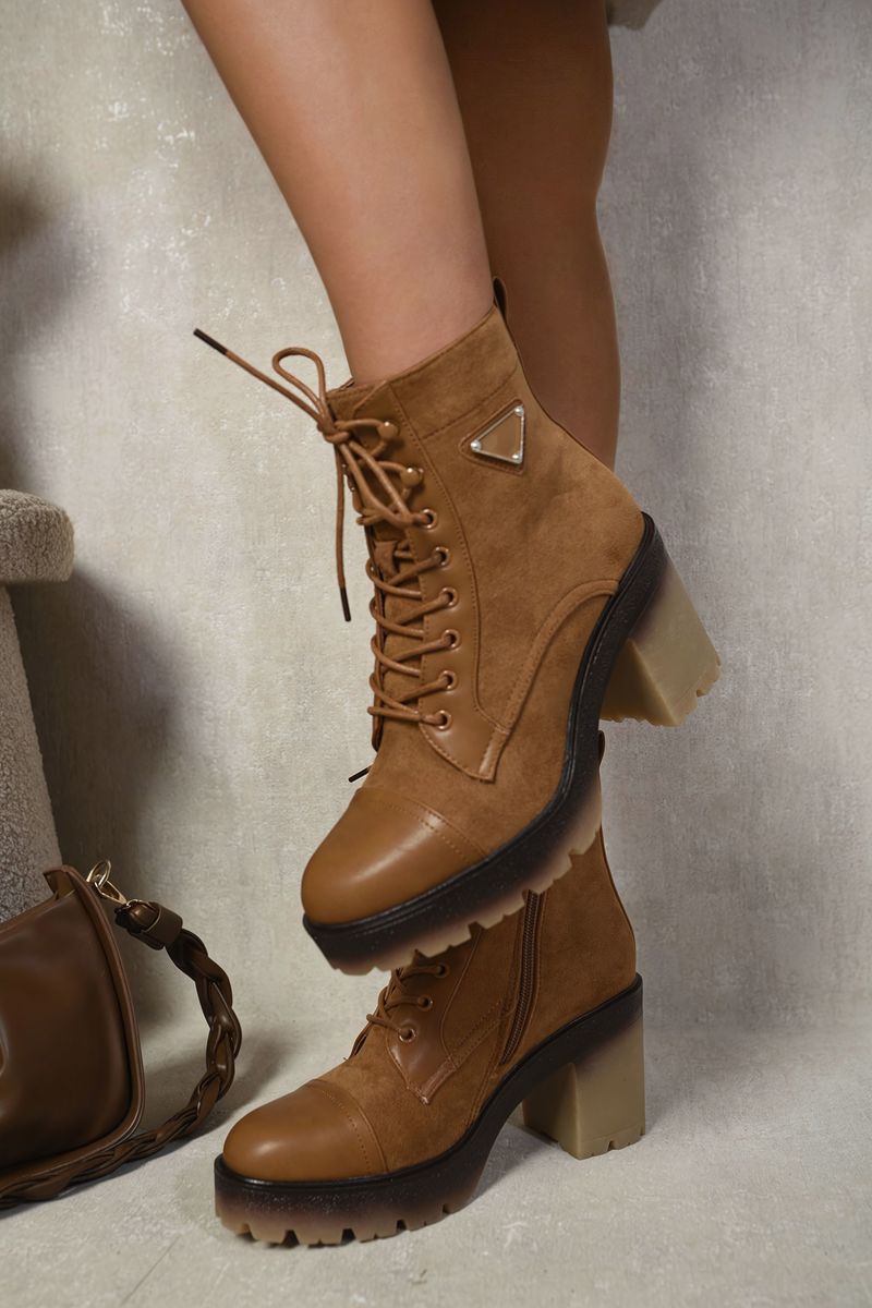 (F) Lace Up Combat Heeled Ankle Boots