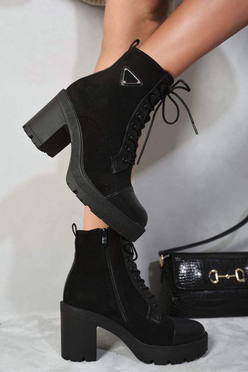 (F) Lace Up Combat Heeled Ankle Boots