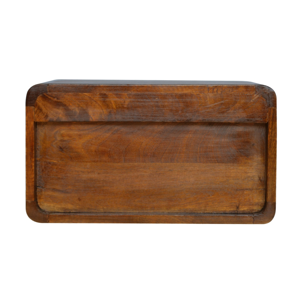 Artisan Furniture Solid Wood Chestnut Wall Mounted Open Woven Bedside, Dark Brown, 1 Drawer, 1 Shelve