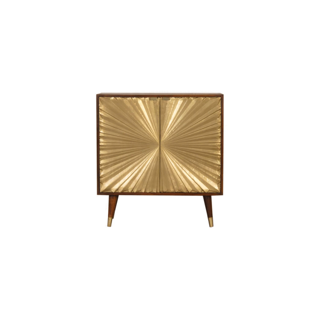 Artisan Furniture Solid Wood Manila Gold Cabinet, 2 Doors, Brown & Golden