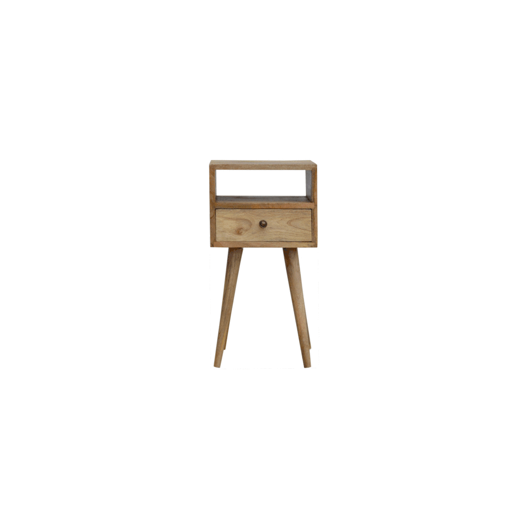 Artisan Furniture Solid Wood Mini Oak-ish Bedside, 1 Drawer, 1 Open Slot, Beige