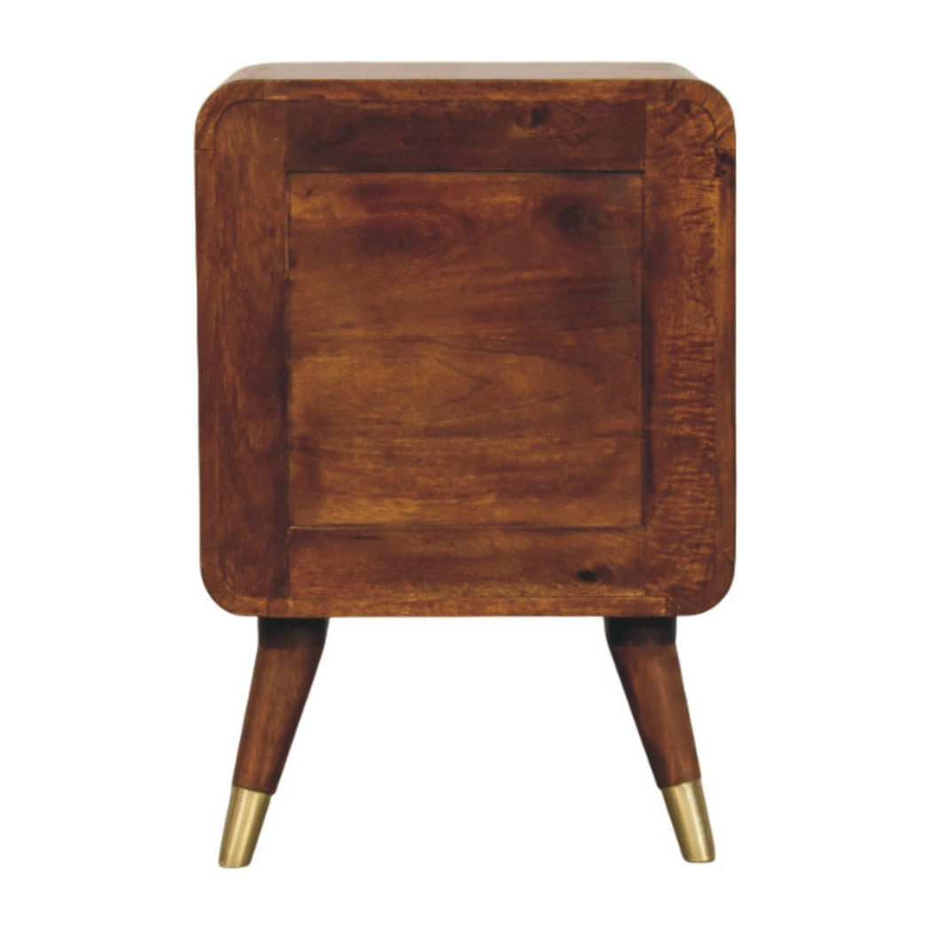 Artisan Furniture Solid Wood Avora Brass Embossed 2 Drawer Chestnut Nightstand, Brown & Golden