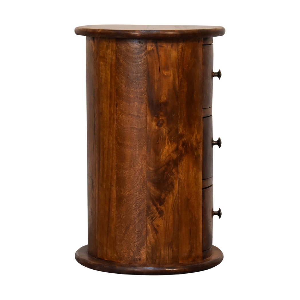 Artisan Furniture Solid Wood Mini Chestnut Drum Chest, 3 Drawers, Dark Brown