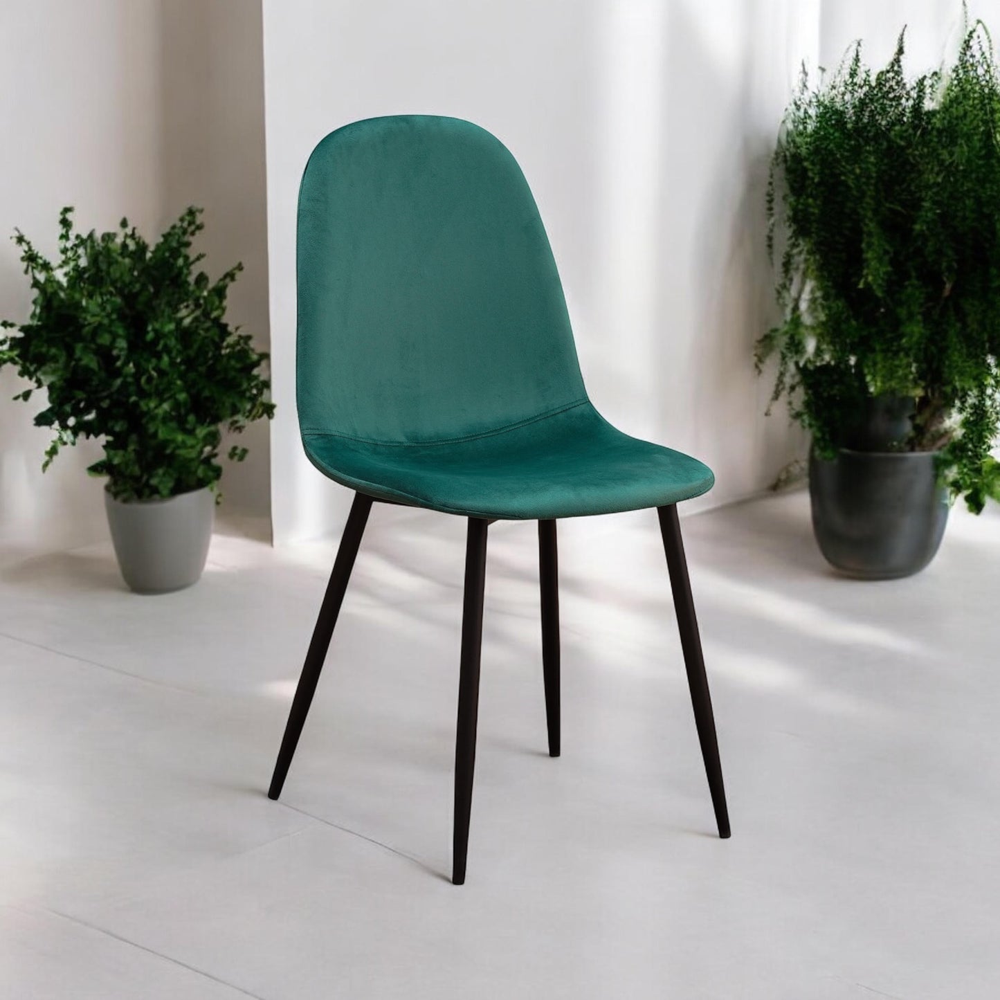 AcaciaHome Modern & Stylish Velvet Cushion Padded Metal Legs Dining Chairs - Ergonomic Design Comfortable Chairs Perfect for Kitchen, Dining, Living Room, and etc. (Green)