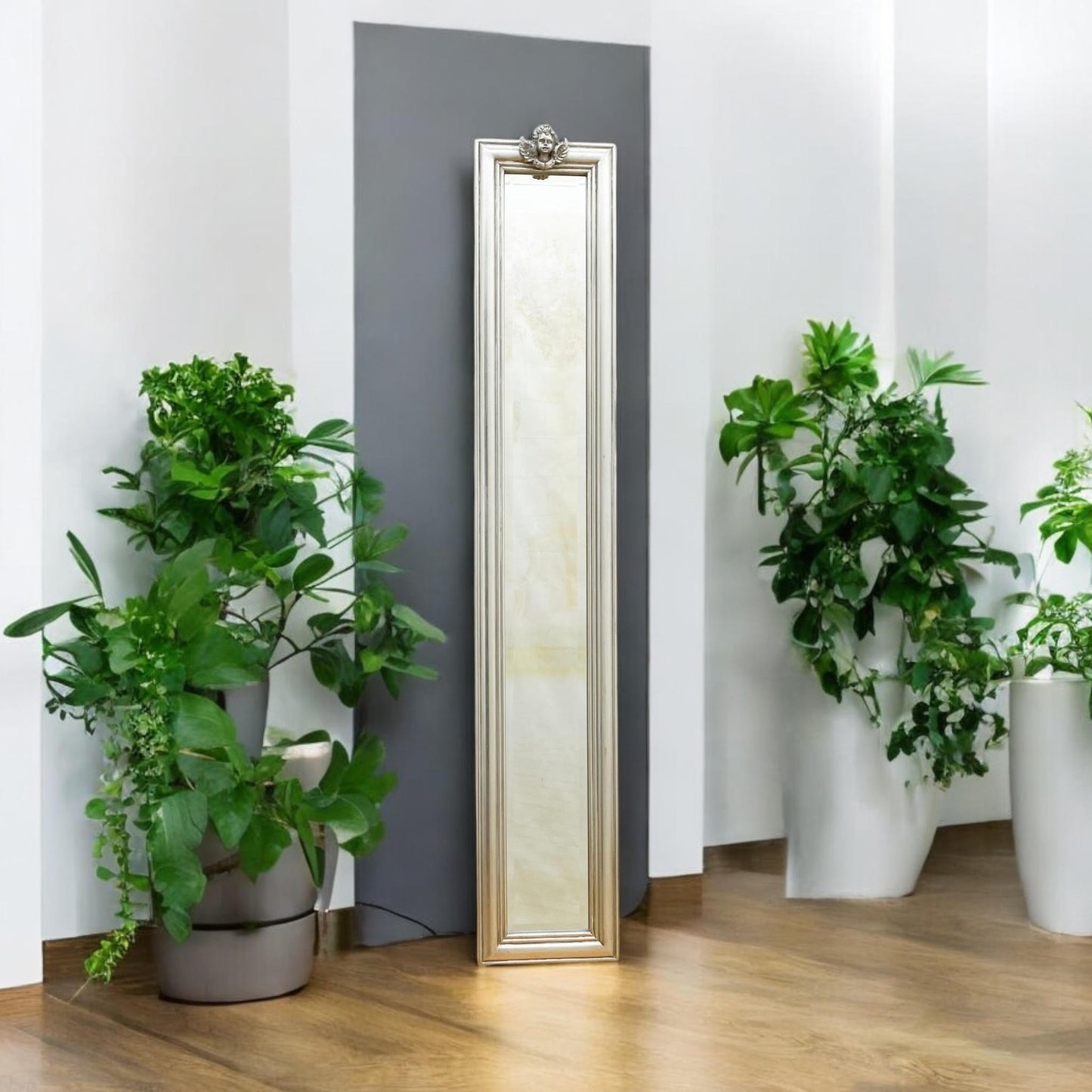 Stylish and Decorative 109cm Tall Elegant Design Wall Mirror – Functional and Decorative Accent Wall-mounted Mirror for Bedrooms, Home, Living Areas, or Hallways (Solid Silver 109cm)