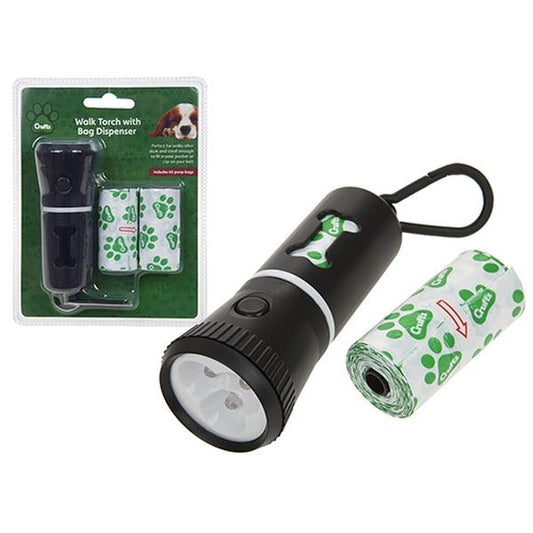 (B) Crufts Walk Led Torch With Doggy Bag Holder + Spares