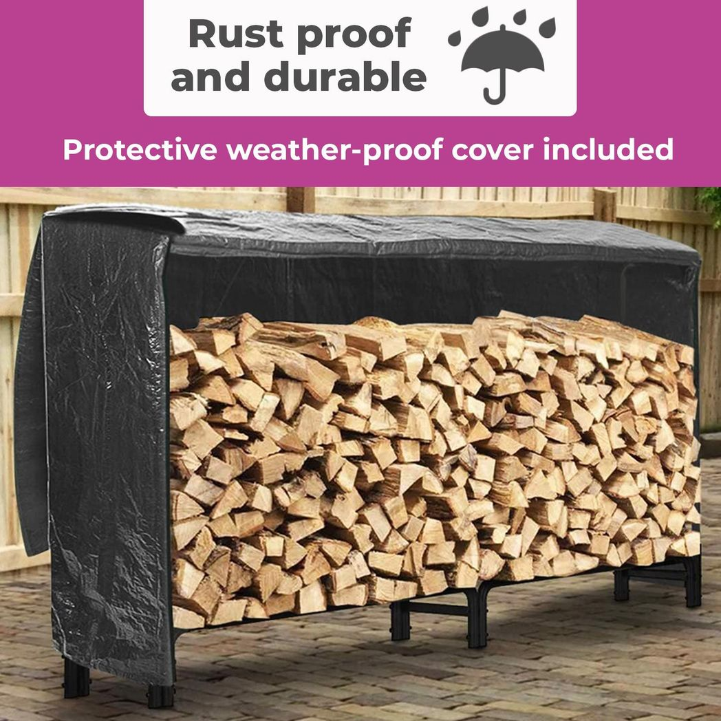 Neo 240cm Outdoor Metal Log Holder Storage Rack with Cover