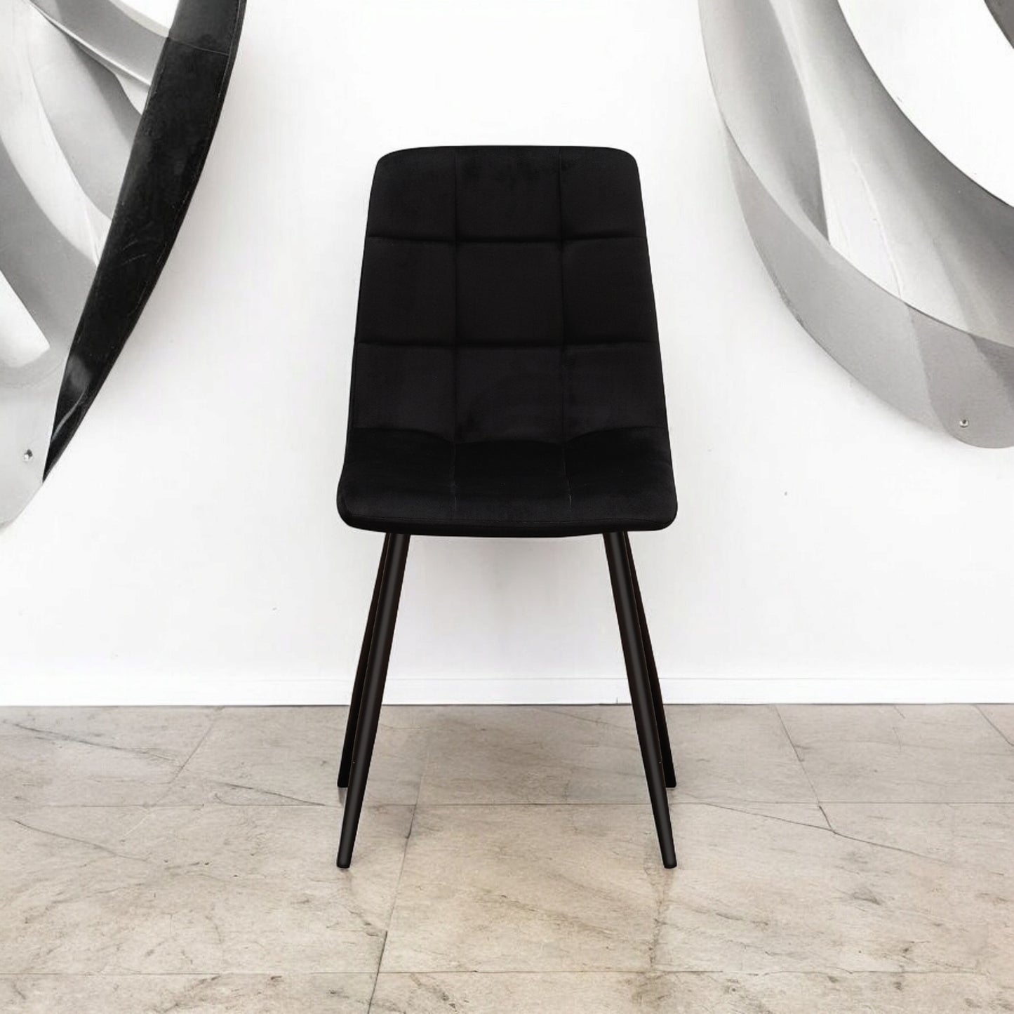 AcaciaHome Modern & Stylish Velvet Cushion Padded Metal Legs Black Dining Chairs - Ergonomic Design Comfortable Chairs Perfect for Kitchen, Dining, Living Room, and etc. (Black Fabric)