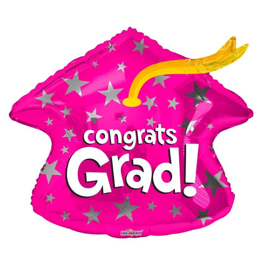 (B) Congrats Grad Pink Cap Balloon (18 Inch)